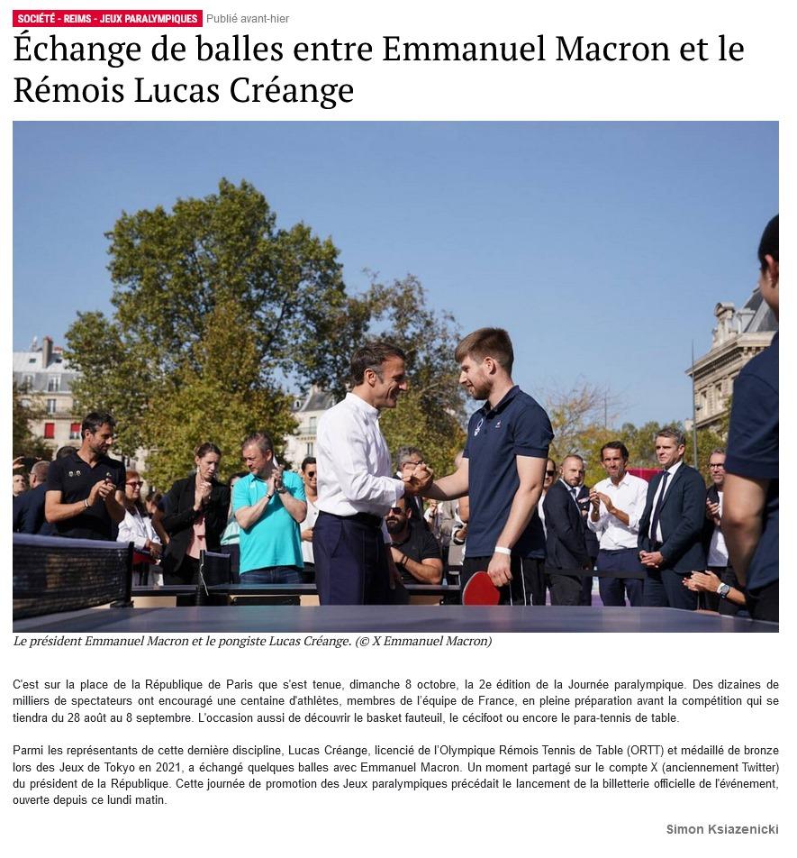 11 10 2023 echange de balles entre emmanuel macron et le remois lucas creange